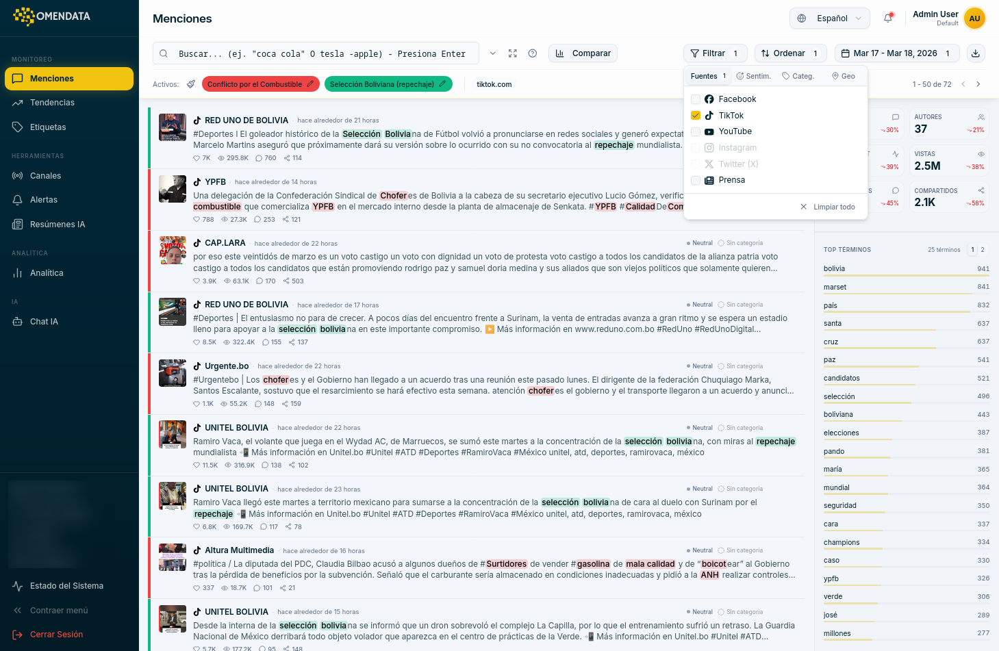Filtros inteligentes por etiqueta y plataforma en OmenData
